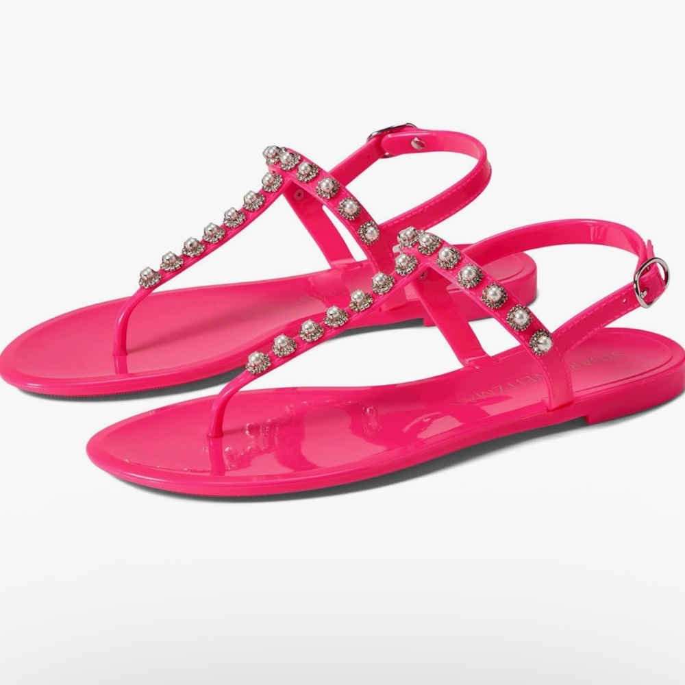 🌹STUART WEITZMAN🌹Pearl Crystal-embellished Jelly Thong Sandals Size: 6B